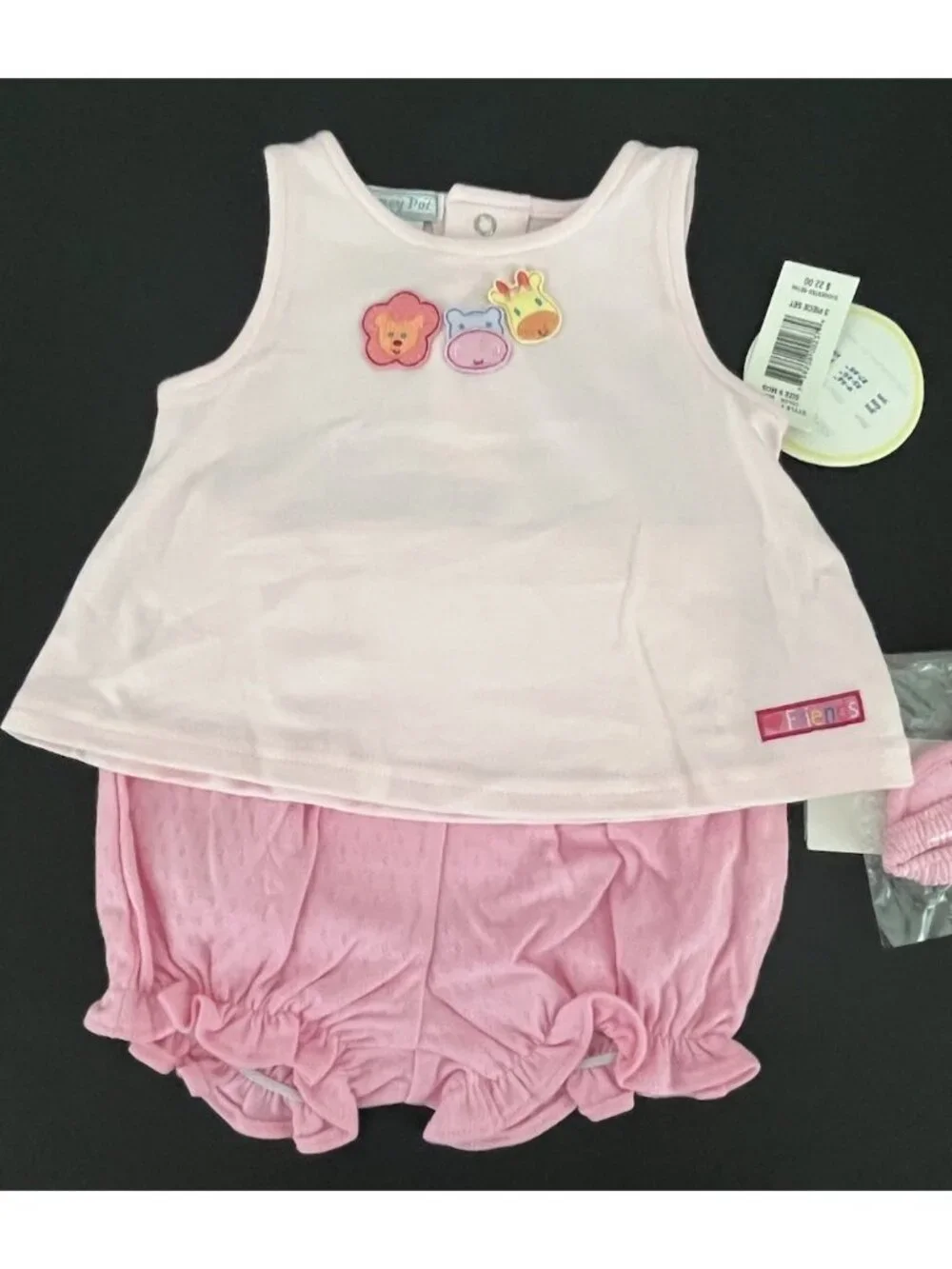 Honey Pot Baby Girl's 9 Months 2pc Outfit Top & Bloomer w/ Sandals Zoo Animals